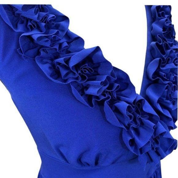 Maggy London Royal Blue Ruffle Neck Flare Dress - Picture 4 of 11